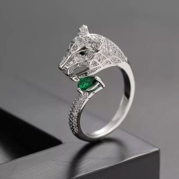 925 Sterling Silver Panther Cat Ring - Picture 1 of 2